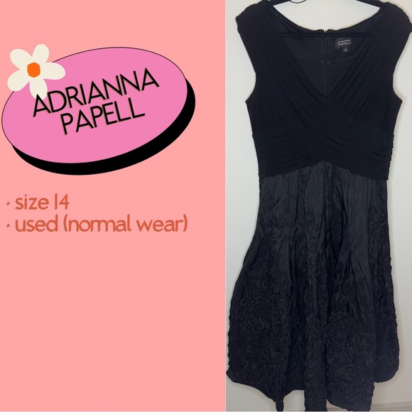 Adrianna Papell Size 14 Black Taffeta Cocktail Dress - Picture 1 of 4